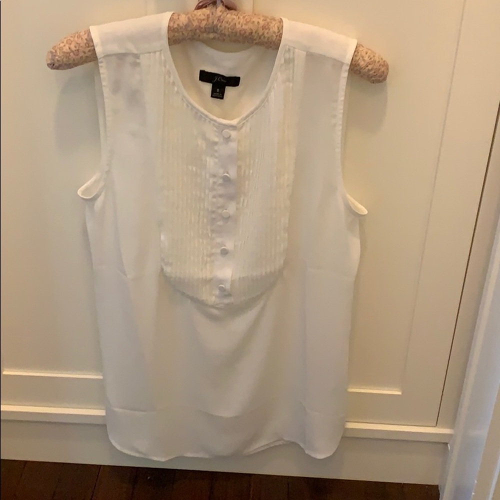 J. Crew ivory sleeveless top with pleated placket